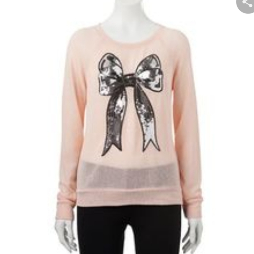 Girl's top women's pink sweater sequin bow tshirt